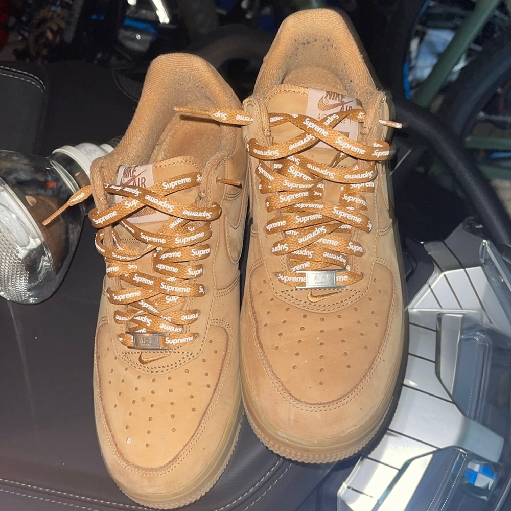 Used supreme wheat Air Force ones, size 8.5 mens, good condition